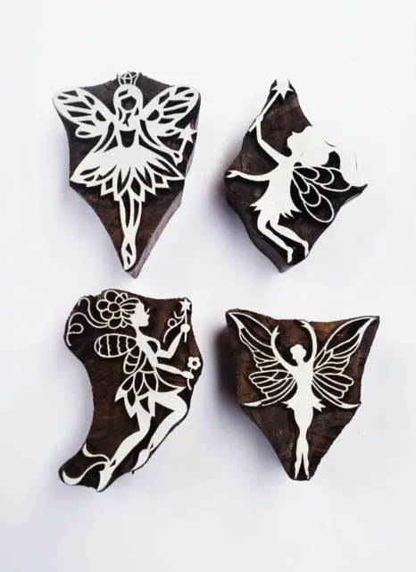Angel Wooden Printing Block Stamp Hand Carved Wooden Printing Set of 4 Piece