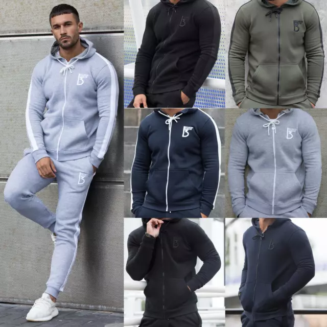 Mens Fleece Hoodie Tracksuit Top Designer Slim Fit Hooded Fitness Gym Zip Hoody