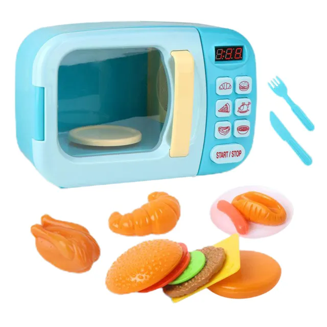 Kids Microwave Oven Toy Electronic Pretend Play Educational  Blue 13pcs
