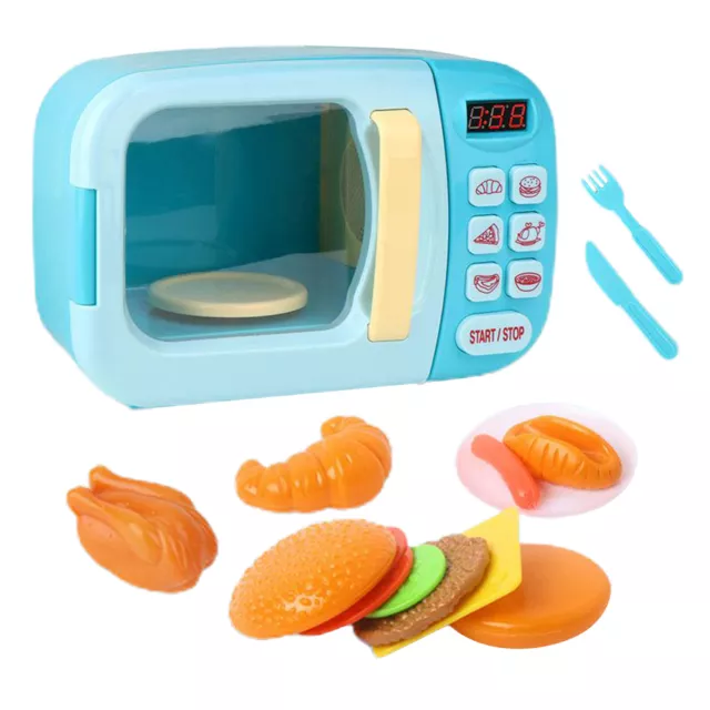 Kids Microwave Oven Toy Electronic Pretend Play Educational  Blue 13pcs