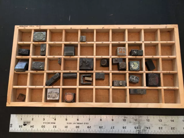 Antique Printers Drawer Letterpress Type Set Tray Shadow Box w/ 25 STAMPS/BlockS Antique Printers Drawer Letterpress Type Set Tray Shadow Box w/ 25 STAMPS/BlockS