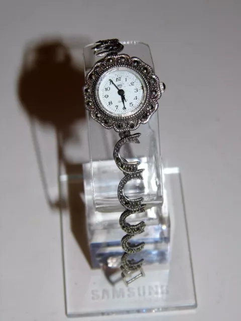 MONTRE QUARTZ FEMME Argent Massif Poinçon 925 Bracelet Fer A