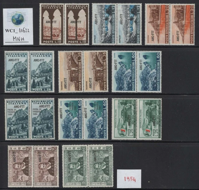 WC1_11622. TRIESTE FTT. Pairs of 1954 stamps & sets. MNH