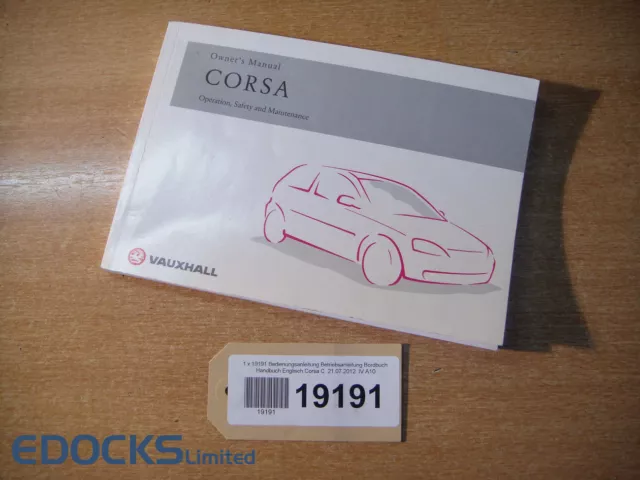 Manual de Instrucciones Servicio Libro de a Bordo Manual Inglés Corsa C Opel