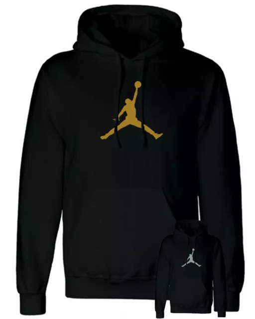 Felpa JORDAN Michael nera stampa oro argento con cappuccio senza marca riproduz