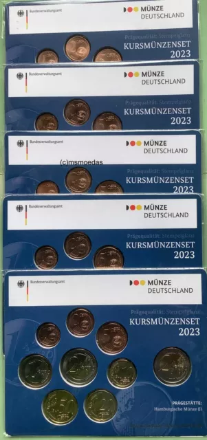 Deutschland Off. Euro KMS 2023 BU 1 Cent bis 2 Euro + 2 € cc 5 x Blister ADFGJ