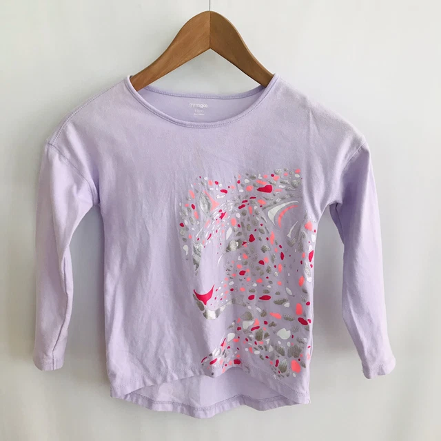 Gymgo Girls Long Sleeve T-Shirt Top Small 5-6 Purple Printed