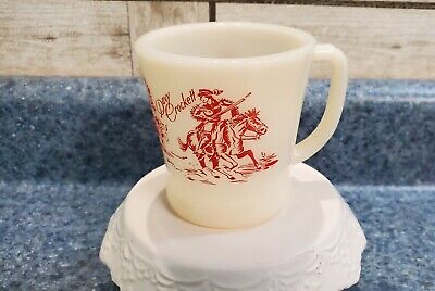 Vintage Fire King Ware Cup  Davy Crockett Milk Glass  Mug, Cowboy Western Red