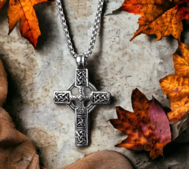 Collier Crucifix Croix Celtique  en Acier Inoxydable Idéal Cadeaux Homme Femme