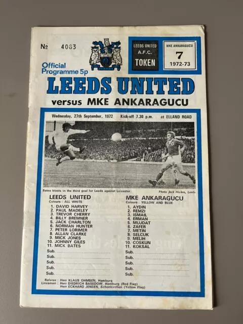 1972-73 Leeds United vs MKE Ankaragugu - European Cup Winners Cup