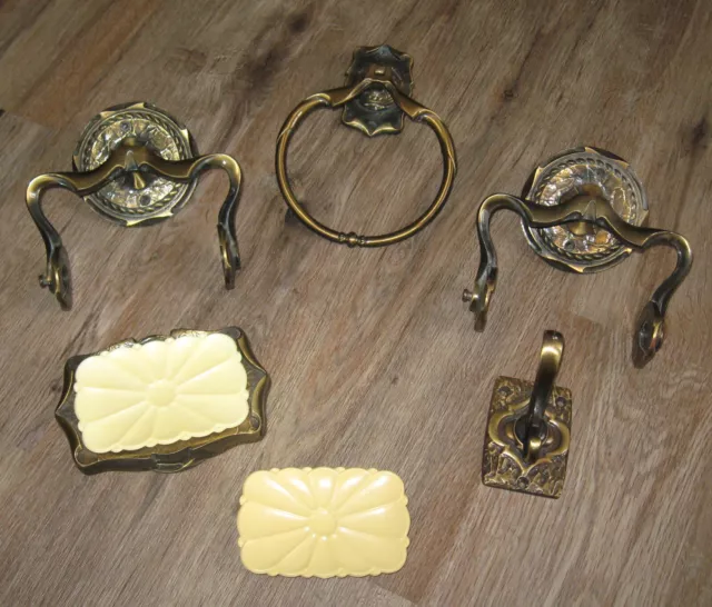 Amerock Brass vintage BATHROOM Toilet Paper TOWEL Holder HOOK Soap Dish LOT