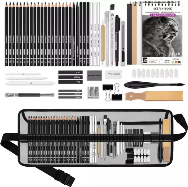 HIFORNY 60 Pcs Drawing Kit Sketching Pencil Set,Sketch Pencils Art Supplies w...