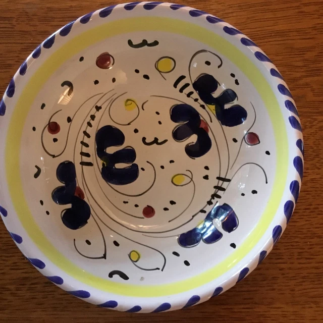 Italian Majolica Small Art Pottery Bowl Handpainted Italy 6” Great For Olives! 2