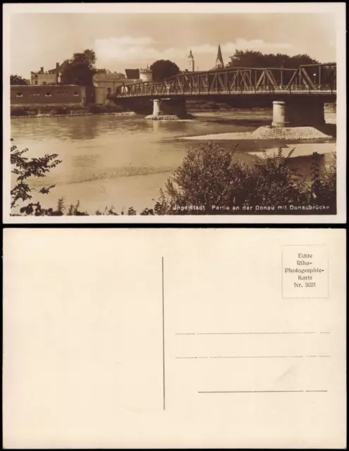 Ansichtskarte Ingolstadt Partie an der Donau mit Donaubrücke 1930