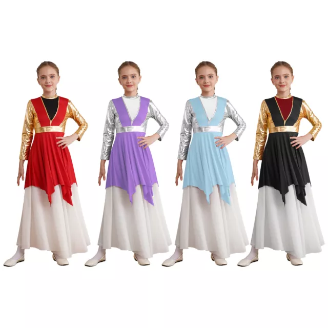 Kids Girls Dancewear Lyrical Costume Worship Liturgical Dress Competition Dance