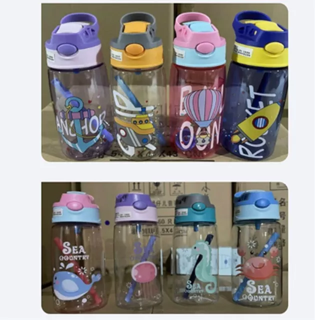 480ml Kids Water Bottles with Straws Children Sports Bottle Drinkware BPA FREE