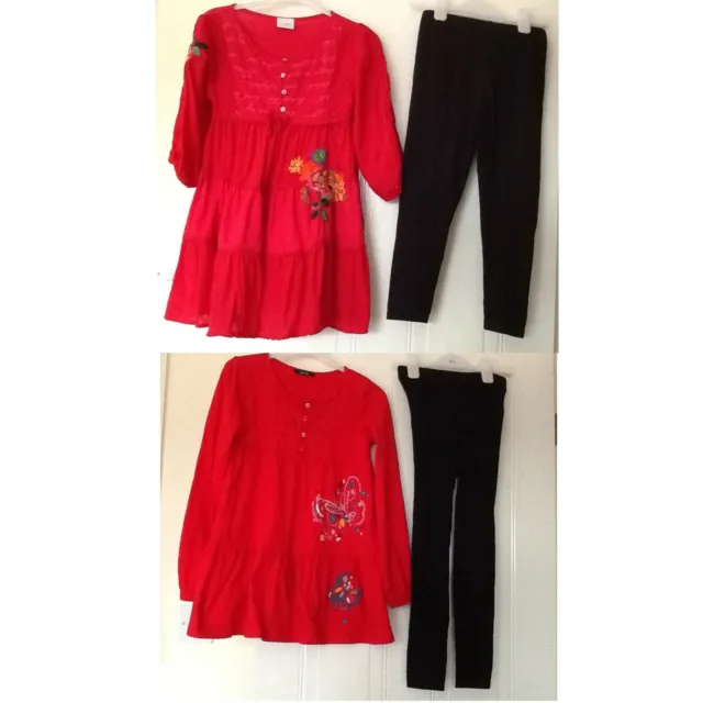 Pretty Red Tops with Black Thin OR Knitted Leggings Age 7 OR 7-8