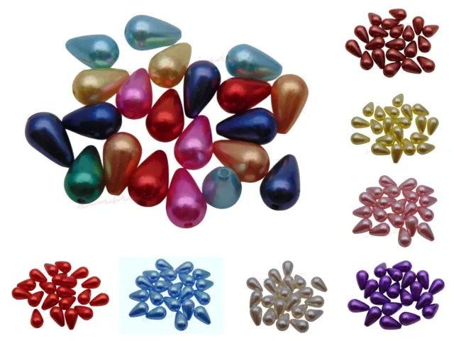 20 Pcs Acrylic Faux Pearl Teardrop Beads 16mm x 9mm Jewellery Drop Beading Craft