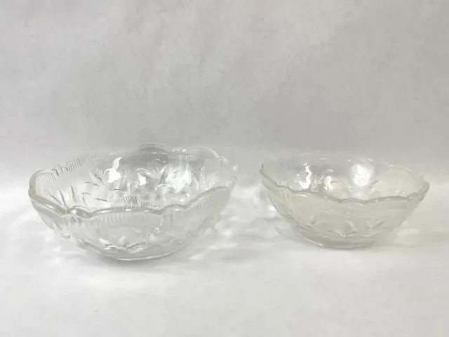 Set of 2 Vintage Small Clear Pressed Glass Serving Bowls Embossed Floral Design
