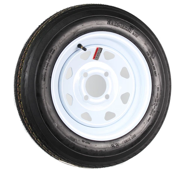 Trailer Tire On Rim 480-12 4.80-12 12 LRB 4 Bolt Hole White Striped Spoke Wheel