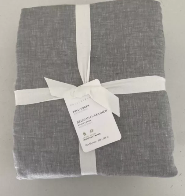 Pottery Barn Belgian Flax Linen F/Q Duvet NO SHAMS In Grey