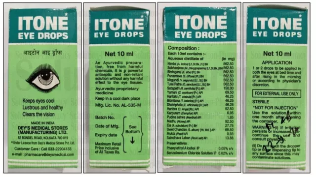 ITONE Eye Drops Herbal Ayurvedic Améliore la vue Eye Tonic Dry Eyes 2X10ml