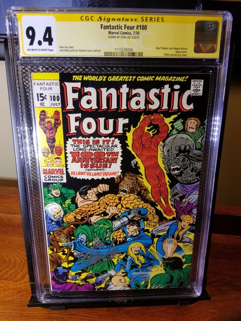 Fantastic Four 100 CGC 9.4 Signed Stan Lee 1970 Kirby Anniversary Doctor Doom