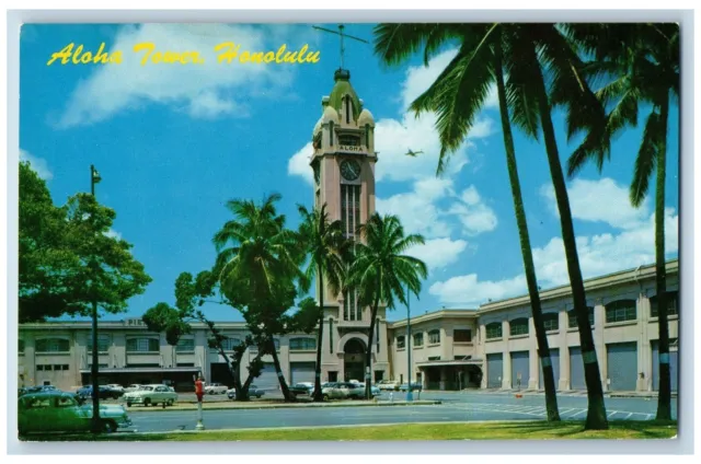 Honolulu Hawaii Postcard Aloha Tower Greets Incoming Traveler c1960's Vintage