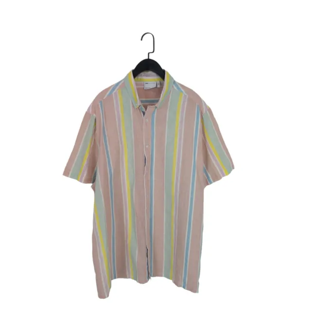 ASOS Design Multicoloured Pastel Stripe Cotton Linen Relaxed Shirt - Size 2XL
