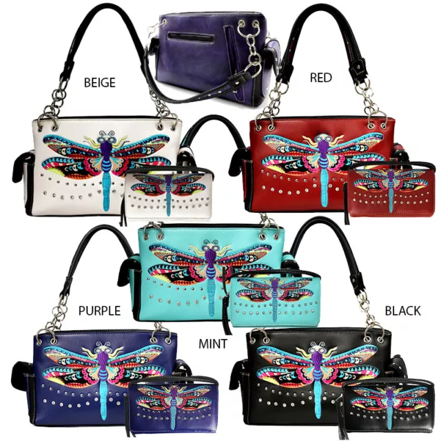 Western Style Dragon Fly Handbag Concealed Carry Purse Women Shoulder Bag Wallet