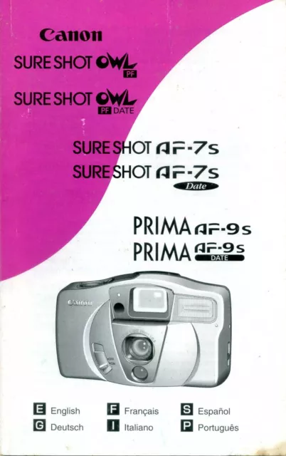 Canon Sure Shot AF-7s Original Operating Manual Instructions User Guide Book