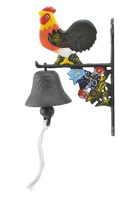 Cast Iron Dinner Bell Rooster & Flowers Colorful Doorbell