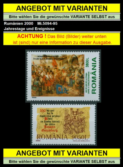 Rumänien 2000 Vereinigung,Bibel,Religion,Gutenberg,Mihai Viteazul Mi.5494-95