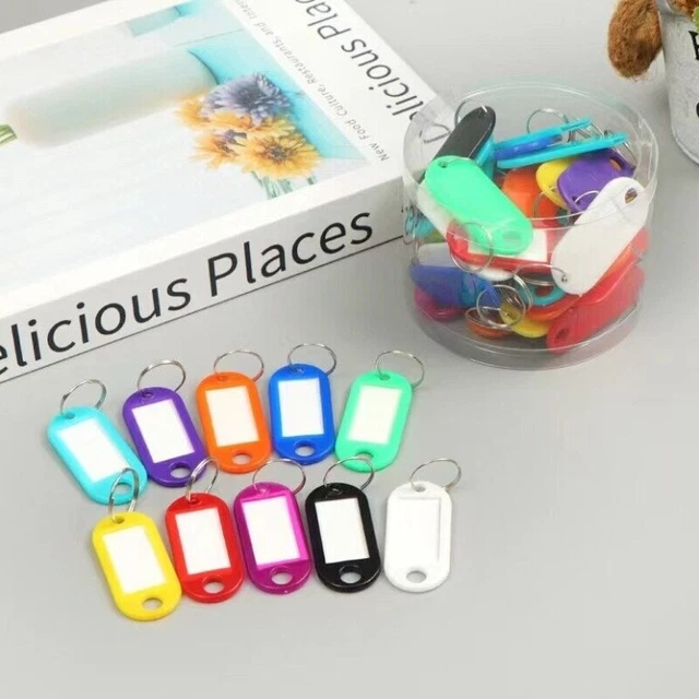 50 PCS Plastic Key Tags Metal Ring Luggage Card Name Label Keychain Split Rings