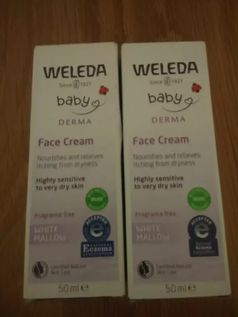 2 x Weleda Baby Derma Face Cream. White Mallow Highly Sensitive To Very Dry Skin