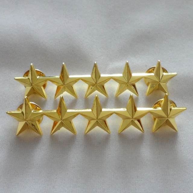 PAIR ARMY MILITARY Rank insignia Golden Five Star Badge Pins Metal 9.