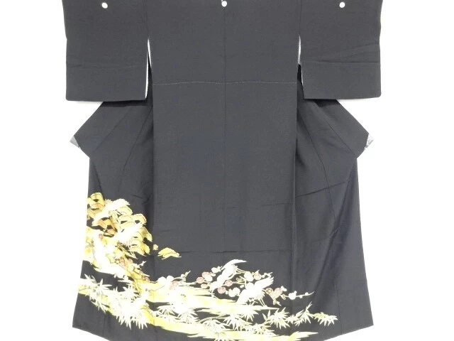 42210#  Japanese Kimono / Antique Tomesode / Embroidery / Shochikubai With Crane