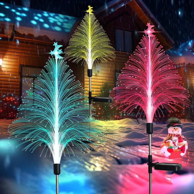 Solar Powered LED Tree Stake Light Outdoor Yard Garden Pathway Christmas Lamps