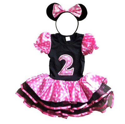 Minnie Mouse Pink Birthday Dress 2 year old + FREE Headband Girl Baby Toddler