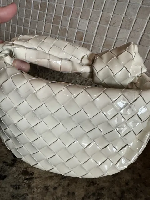 Bottega Veneta Mini Jodie Bag Intrecciato White Patent shiny Leather