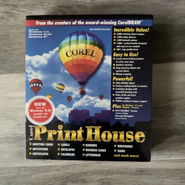 Corel Print House NIB CD-ROM Format Runs on Windows 95  NEW Sealed Vintage 1995