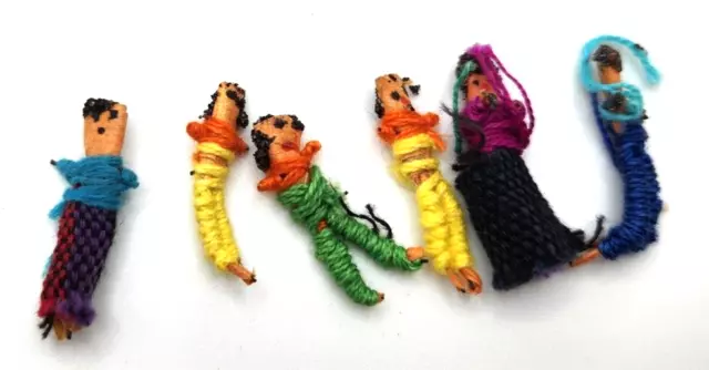 Vintage Trouble Worry Dolls Bamboo case Handmade Guatemala