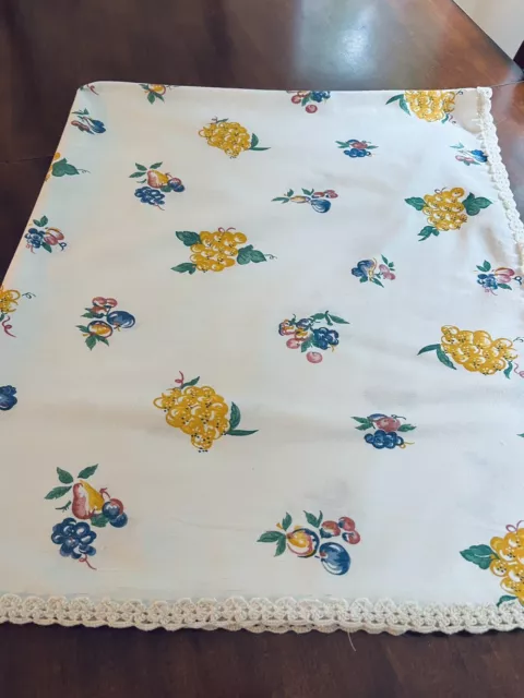 Vintage Fruit Tablecloth Grapes Cherries Pears And More, Hand Crocheted Edge