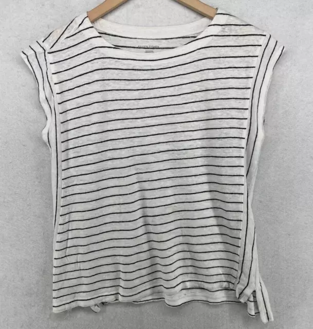 EILEEN FISHER Top 2XS Organic Linen Jersey Stripe Round Neck Dolman Sleeve White