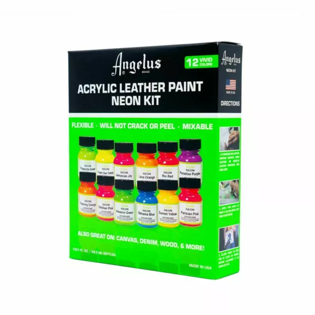 Angelus Acrylic Leather Paint Neon Kit (All 12 Colors / 1 oz)