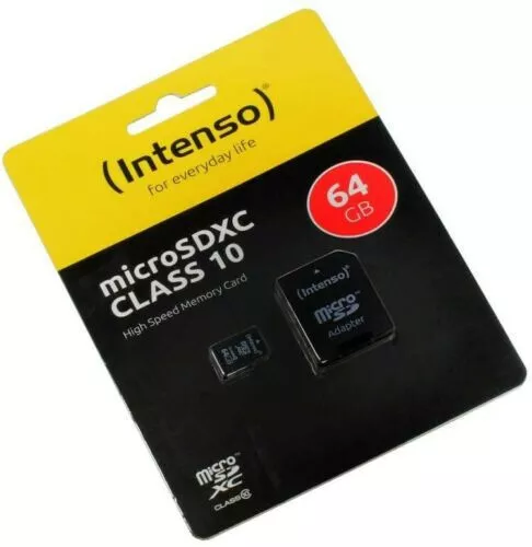 Intenso Micro SD Memory Card Class 10 Micro SDHC Data Storage + Adapter 64GB