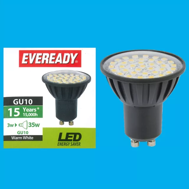 2x 3W (= 35W) LED GU10 Eveready 3000K Blanco Cálido Foco Reflector Bombilla