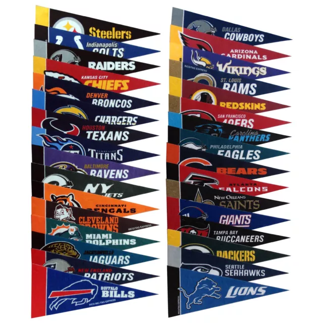 Nfl American Football Mini Felt Team Logo Pennants Flags 9" X 4" Collect Em All