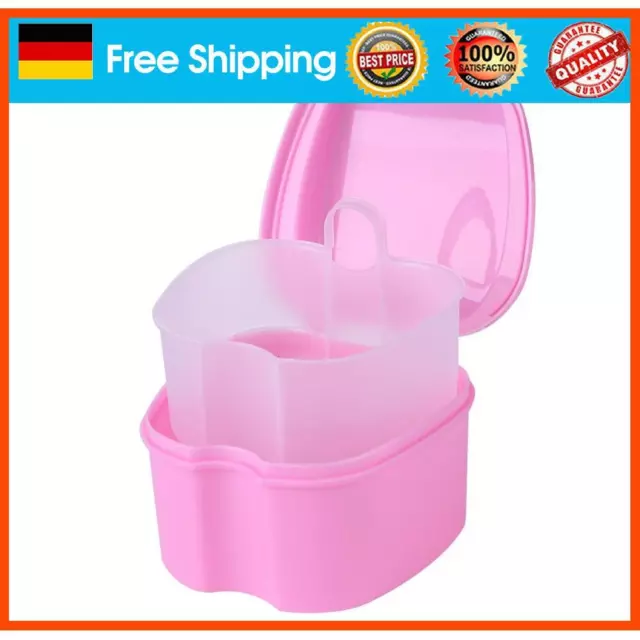 Dental False Teeth Storage Box with Hanging Net Container Organizer (Pink)