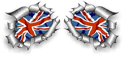 Small Pair STD RIP Ripped Torn Metal Union Jack British GB UK Flag car sticker